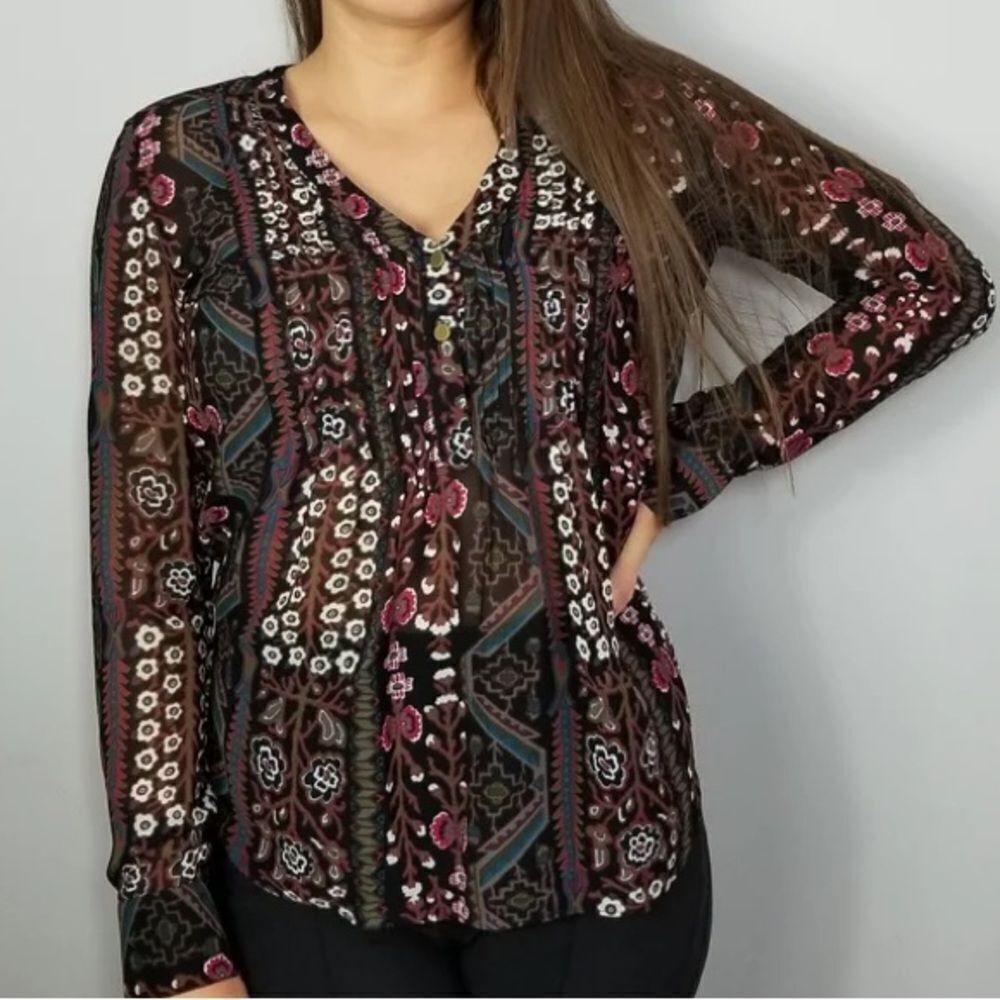 Veronica Beard Floral Printed Button Blouse Top